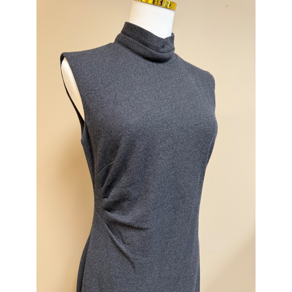 100% Merino Wool Talbots Dark Charcoal Gray Sleeveless Midi Dress - Picture 2 of 10